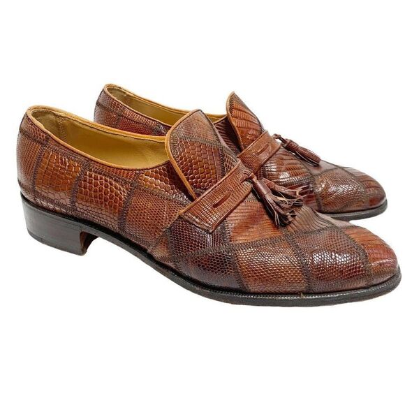 Vintage Nettleton Brown Lizard Skin Loafers 10 C Leather Business Dress Shoes - Picture 1 of 8